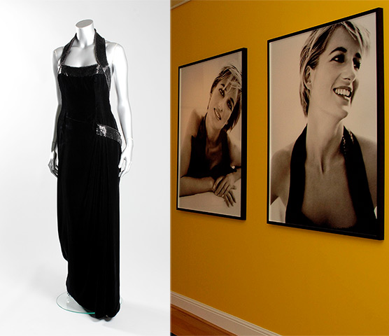 A Catherine Walker black velvet and beaded evening gown