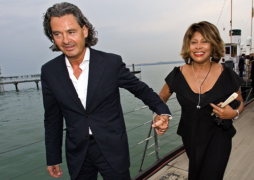 Singer Tina Turner and her long-term German partner Erwin Bach arrive for the premiere of Giacomo Puccini's "Tosca" in Bregenz