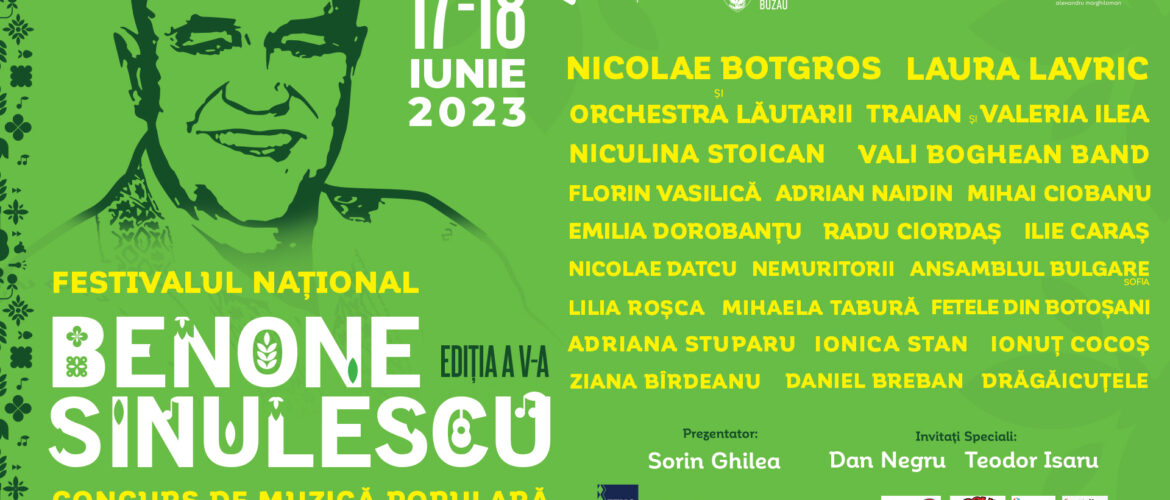Festivalul Național Concurs de Muzică Populară ”Benone Sinulescu”, ediția a cincea,  va avea loc pe 17 și 18 iunie, la Târgul Drăgaica din Buzău