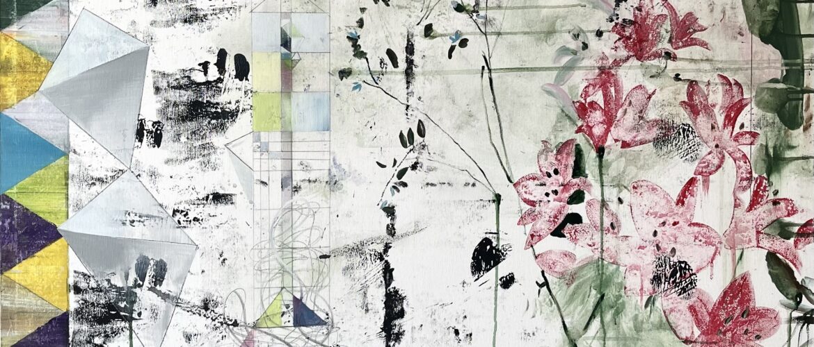 Ioana Antoniu, Fluturi cu aripi negre răcoresc crinii, ulei pe pânză, 120x100 cm, 2023